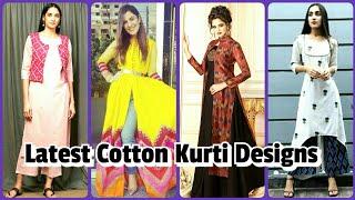 Latest PlainPrinted Cotton Kurti Designs 2019  Cotton Straight Anarkali Kurti Designs Images
