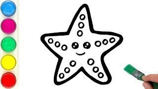 Starfish Drawing Painting Coloring for Kids and Toddlers  Learn Sea Animals and Shapes