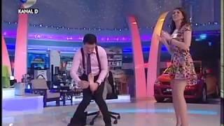 Game show woman foot tickled