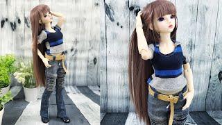DIY Jeans Pants T-shirt Shoes Belt BJD D0ll Casual Look Reuse From Old Clothes  Sew BJD Clothes