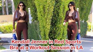 Kendall Jenner in Red Sports Bra at a Workout Session in LA