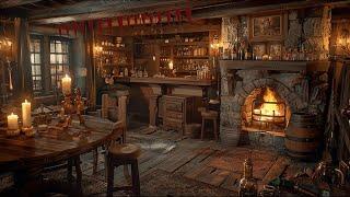 Medieval Tavern Sounds with Cozy Fireplace  Relaxing Ambience for Sleep Study and Focus