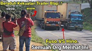 Beradu Kekuatan Trailer Balap Di Bukit Kodok.Trailer Fuso Vs HinoTruck Tangki Di Tarik Pakai Kayu..