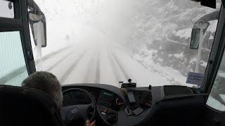 Mountain Snow and Foggy Bus Drive France 4K