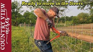 Splicing Pasture fence and Hanging Gates.   Getting the pasture is ready for Steers