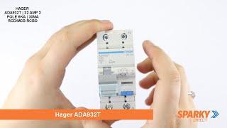 HAGER ADA932T  32 AMP 2 POLE 6KA  30MA RCDMCB RCBO