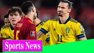 ZLATAN IBRAHIMOVIC SLAMS CESAR AZPILICUETA AFTER BARGING HIM TO THE GROUND IN SPAIN V SWEDEN WORLD C