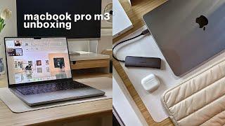 macbook pro m3 unboxing 14 space gray ️  +airpods 3 accessories macOS sonoma desktop aesthetic