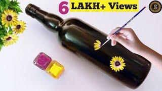 DIY- Simple & Easy Bottle Art  One Stroke Painting flowers  Bottle Art for Beginners  Dr.Shola