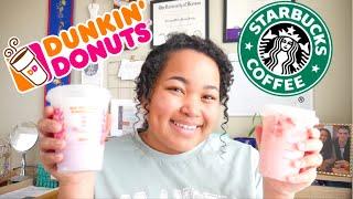 New Dunkin Coconut Milk Refresher Pink Strawberry vs Starbucks Pink Drink