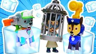 Spielspaß mit der Paw Patrol. Die Welpen sind zu Eis erstarrt. Spielzeug Video auf Deutsch