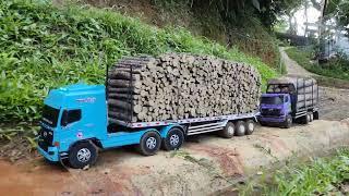 ALMOST SLIPPED Hino 500 TRAILER Truck Fully Loaded with wood OFROAD Truck Handmade RC Rollover Truck