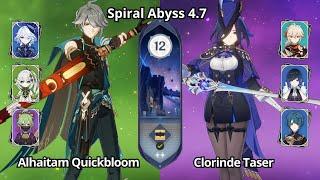 C0 Alhaitam Quickbloom & C0 Clorinde Taser - Spiral Abyss 4.7 Floor 12 Genshin Impact