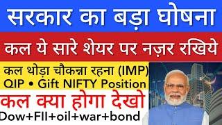 सरकार का बड़ा घोषना  SHARE MARKET LATEST NEWS TODAY • TOMORROW ANALYSIS • STOCK MARKET INDIA