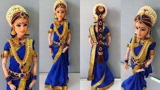 Barbie doll saree making  South indian bridal doll dress and jewellery  Barbie saree draping