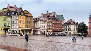 Rainy Morning Warsaw - Walking Tour Old Town 4K 60fps City Walk - Travel Walk Tour