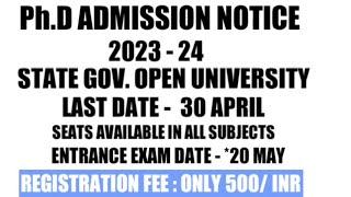 Ph.D ADMISSION NOTICE SESSION - 2023-24  STATE GOV. UNIVERSITY  HINDI MEDIUM Ph.D AVAILABLE #PhD