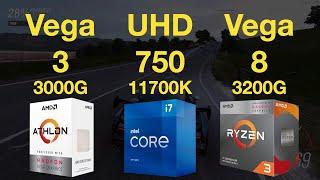 UHD 750 vs Vega 8 vs Vega 3 iGPU Gaming Test - 1080p in 6 Games 11700K vs 3200G vs 3000G