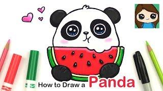 How to Draw a Panda Eating Watermelon Easy  Summer Art Series #6