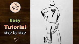 How to draw MS Dhoni - Dhoni Backside Drawing  Outline Tutorial  YouCanDraw