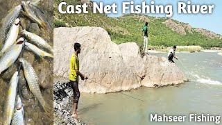 net fishing in village river  how to catch fish in river with net