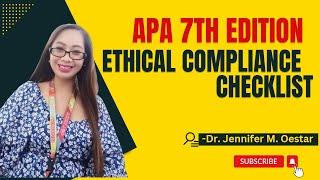 American Psychological Association 7th Ed  Ethics Compliance Checklist