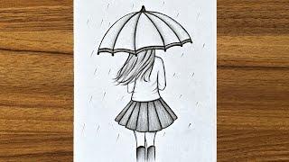 Girl with umbrella drawing step by step  Cute girl drawing  Beautiful girl drawing for beginners