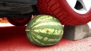 Colgate Water filled bubble Squeezkins ball Watermelon and more vs Car  CloseUp Experiment