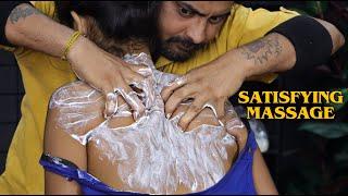 Very Satisfying Cream Massage  Girl Received Amazing Body Massage  Elbow Neck Cracking  ASMR