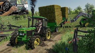 Overload bale trailer on John Deere 2850  Thrustmaster T248 gameplay on FS 22