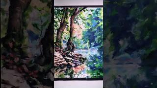 ASMR Drawing lakeside trees #asmr #asmrdrawing #asmrnotalking #art #oilpastel #arttherapy