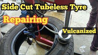 Tubeless Tire Side Cut Repair  Tubeless Tyreके साइड कट बनाना सिखे  Tubeless Tyre Vulcanize #viral