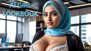 4K AI Art Lookbook Video of AI Arabian Girl in Office ｜ Sensual Hot Arab Dress