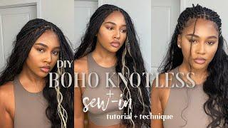 014 HOW TO DIY BOHO KNOTLESSSEW-IN  QUICK XS Boho Knotless w human hair + technique FT.@YWIGS