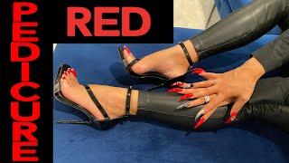 How to DIY RED pedicure with LONG toenails