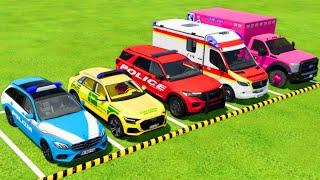 TRANSPORTING ALL POLICE CARS & AMBULANCE EMERGENCY VEHICLES WITH TRUCKS  Farming Simulator 22