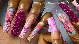 Unique Summer Nails️ long acrylic application + extra nail art