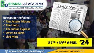 Assam Current AffairsNewspaper Analysis 27 29 April 2024 Best APSC and UPSC Coaching in Guwahati