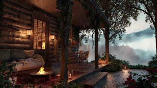 Cozy Porch at Rainy Tropical Forest Ambience  Gentle Night Rain and Bonfire for Sleep Relax