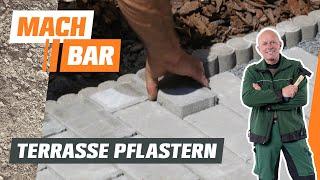 Terrasse pflastern Pflastersteine im Splittbett  OBI