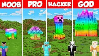 Rainbow House Build Battle Challenge - Noob vs Pro vs Hacker vs God - Minecraft Animation