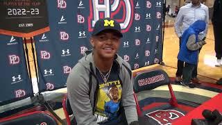 Jadyn Davis talks to the media about committing to Michigan