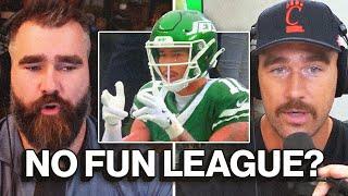 He was probably making pew-pew-pew sounds - Jason and Travis react to NFL celebration crack down