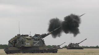 2S19 Msta-S Destroys Ukrainian armored vehicles