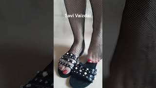 Sexy nylon feet play Savi Vaizdai   Part 579 Black  net stocking 2 #feet #nylon #slippers