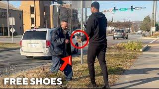 Giving Away Shoes To The Homeless For The Holidays
