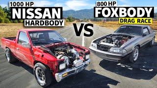 HARDBODY vs FOX BODY 800hp Fox Body Mustang vs 1000hp Junkyard Nissan Hardbody