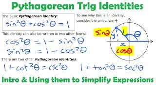 Pythagorean Trig Identities - Intro & Using them to Simplify Expressions • 6.1g PRE-CALCULUS 12