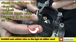 04 How to inspect and adjust float level on a carburetor. BONUS RICH LEAN Fuel Settings explained