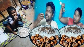 egg chicken fry cooking  dinner egg chicken pakoda with rice eating  Chicken pakoda mukbang